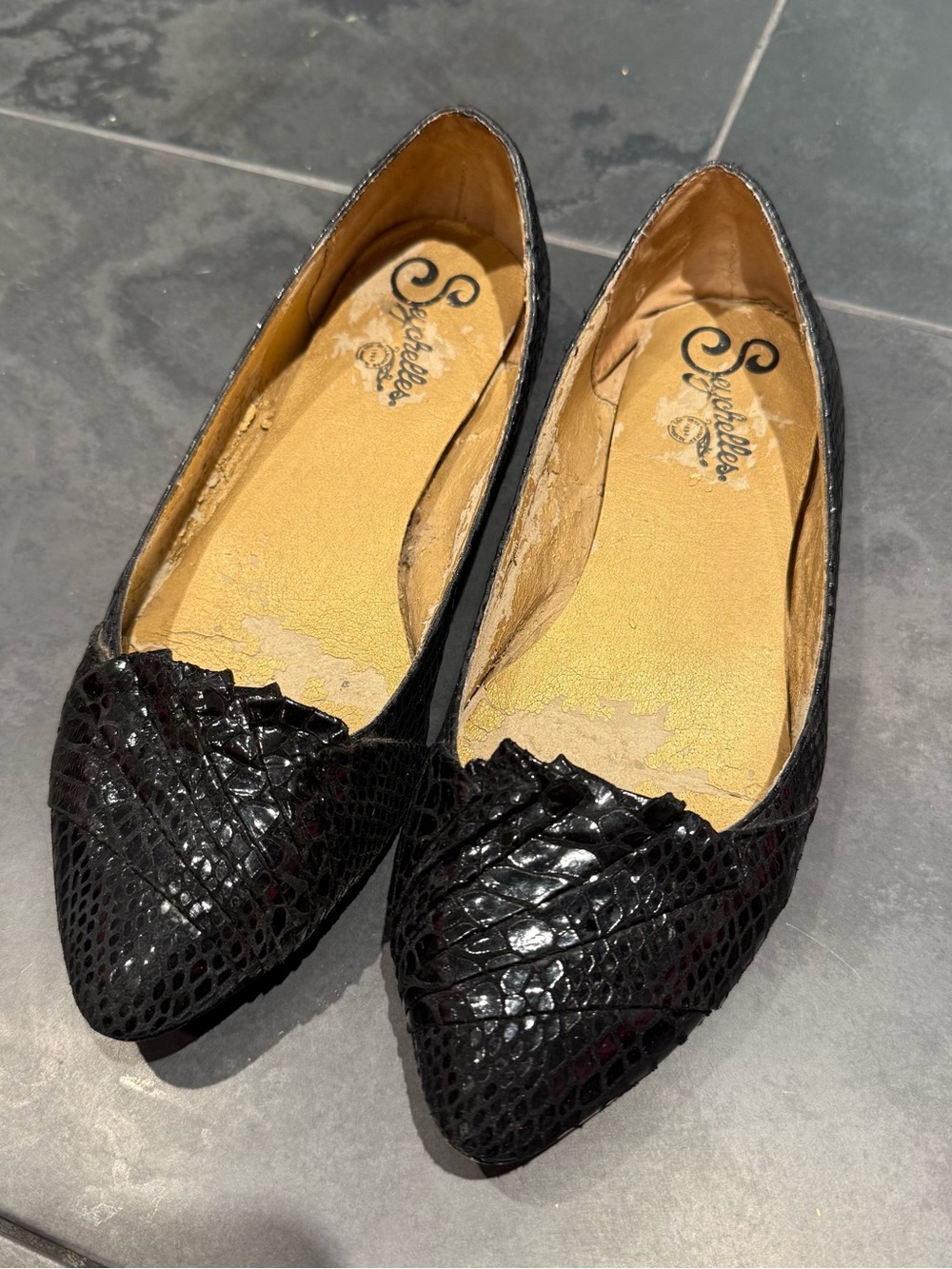 Seychelles Black Snake-Embossed Pointed Flats